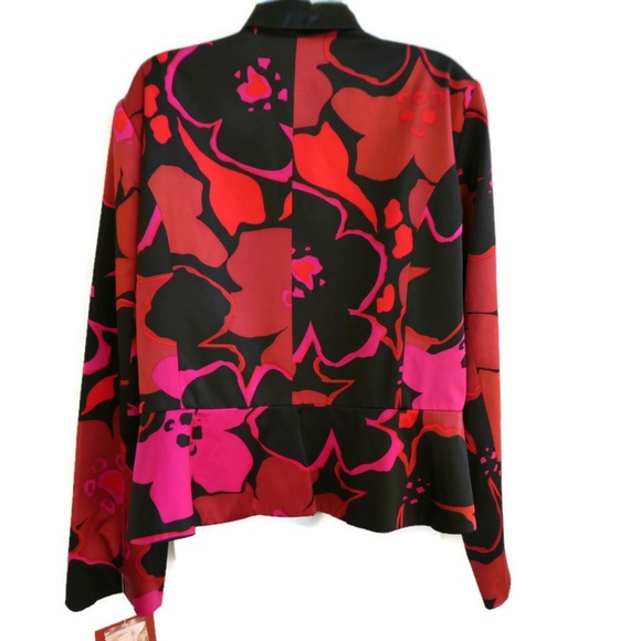 NEW JS Collections Pure Silk Satin Blazer Blouse Floral Ruched Shoulder Pads 14W - Picture 2 of 6
